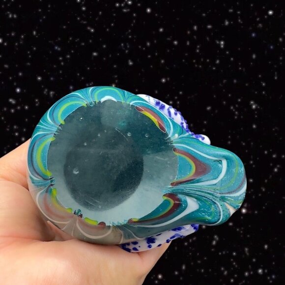 Art Glass Owl Figurine Paperweight Pulled Feather Glass Cased Bird Blue Fritz - Picture 11 of 14